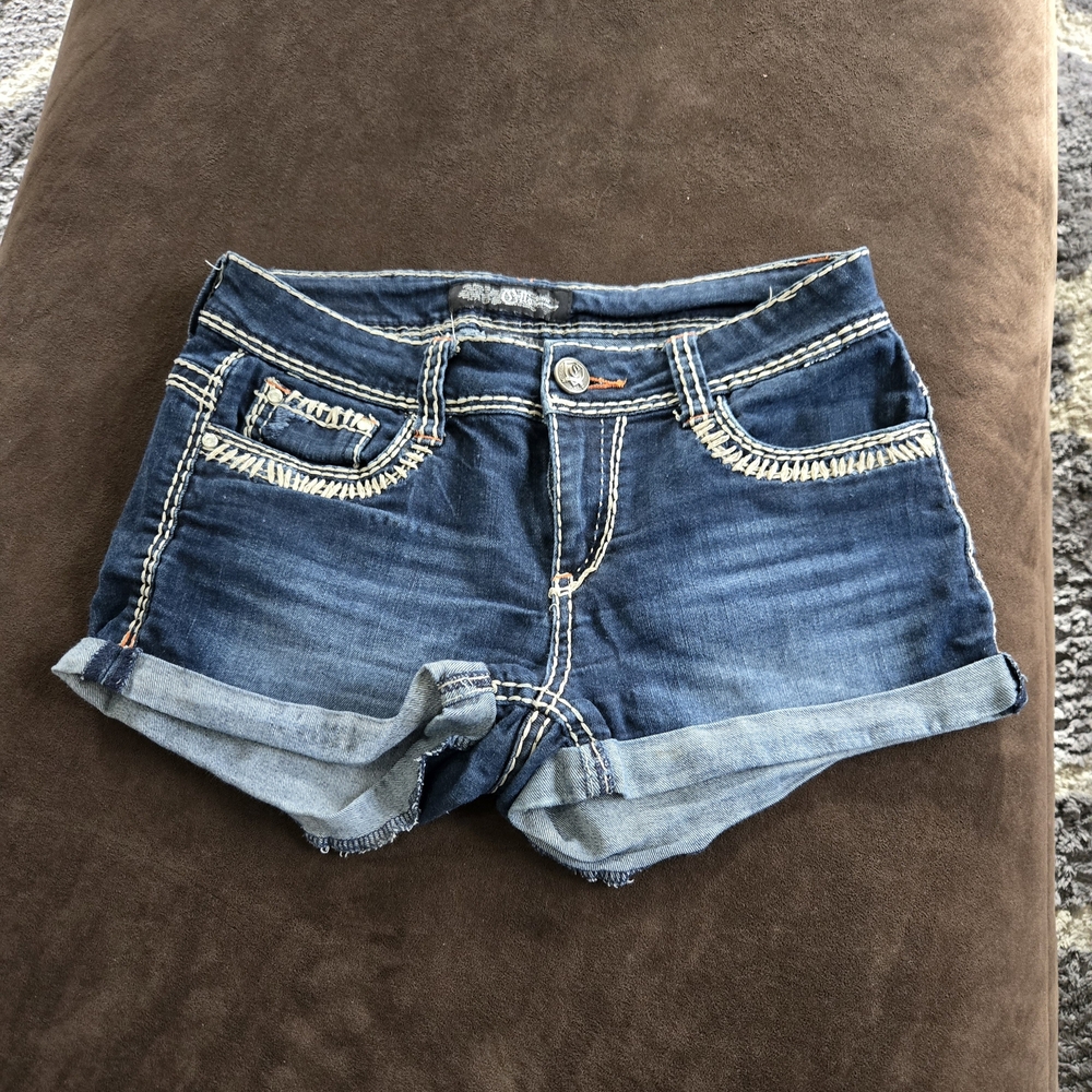 Cello Blue Jean Shorts with Distressed Look and Rolled Hem M women's